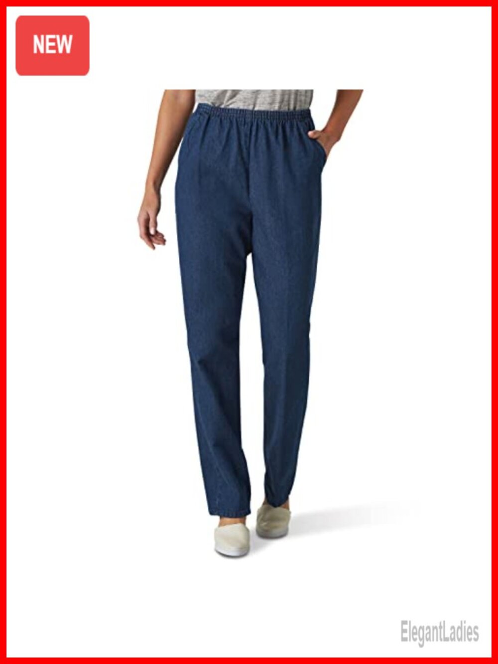 Women's Cotton Pull-On Jeans High Rise Elastic Waist Straight Fit